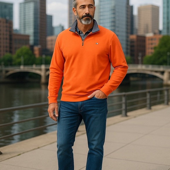 Vineyard Vines Men’s Orange Coral Blue Small 1/4 Zip Pullover Long Sleeve Golf - Picture 1 of 8